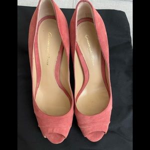 Gianvito Rossi hot pink sexy suede open toe heels.